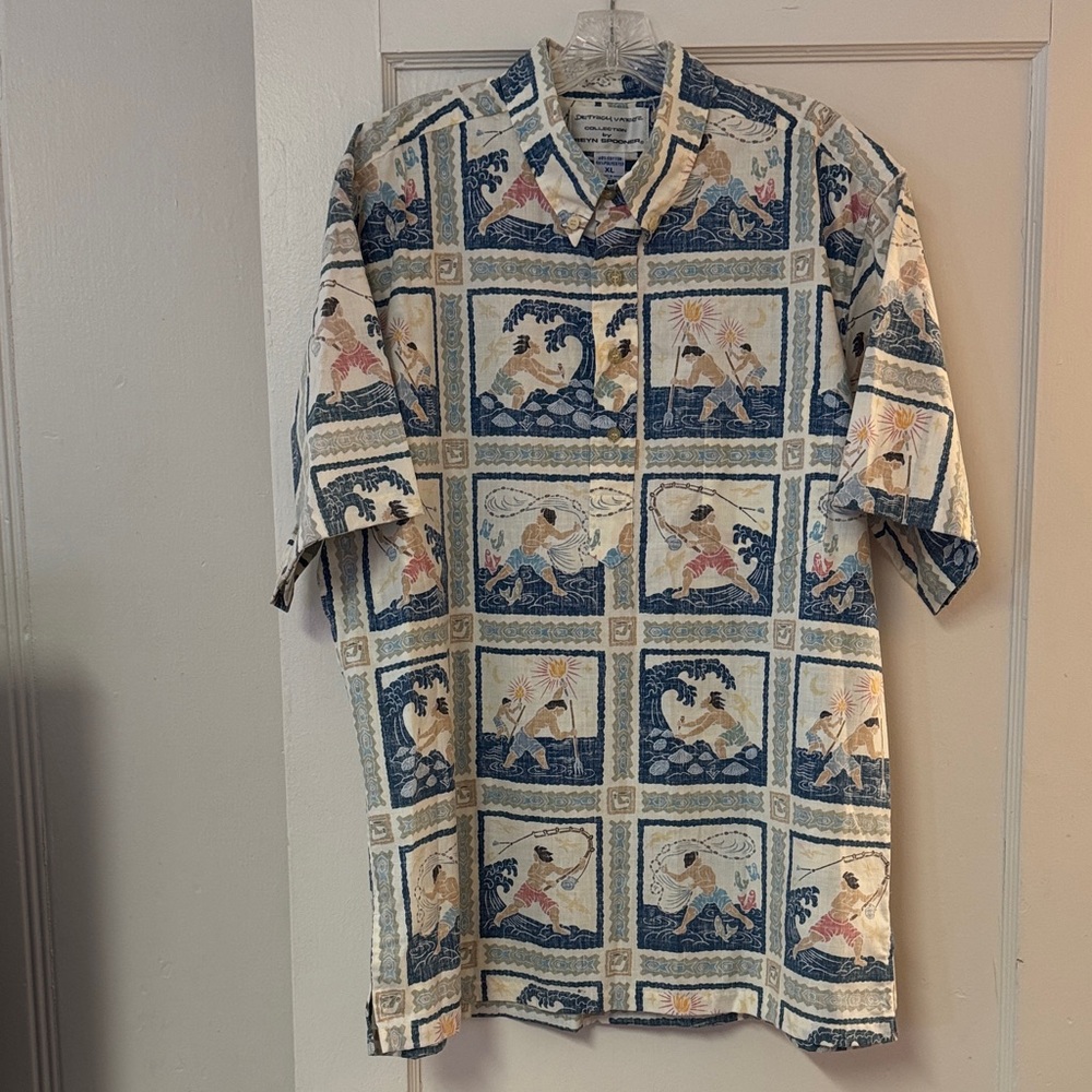 Reyn Spooner Hawaiian Aloha Shirt by Dietrich Varez Fisherman Reverse Print XL